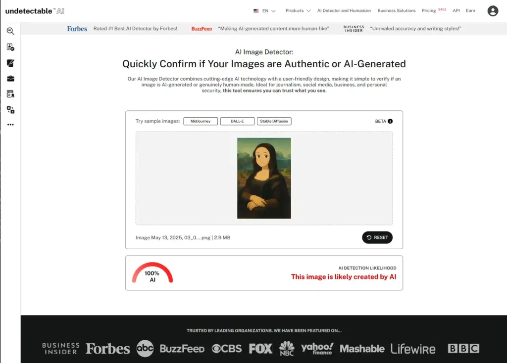 Undetectable AI Image Detector