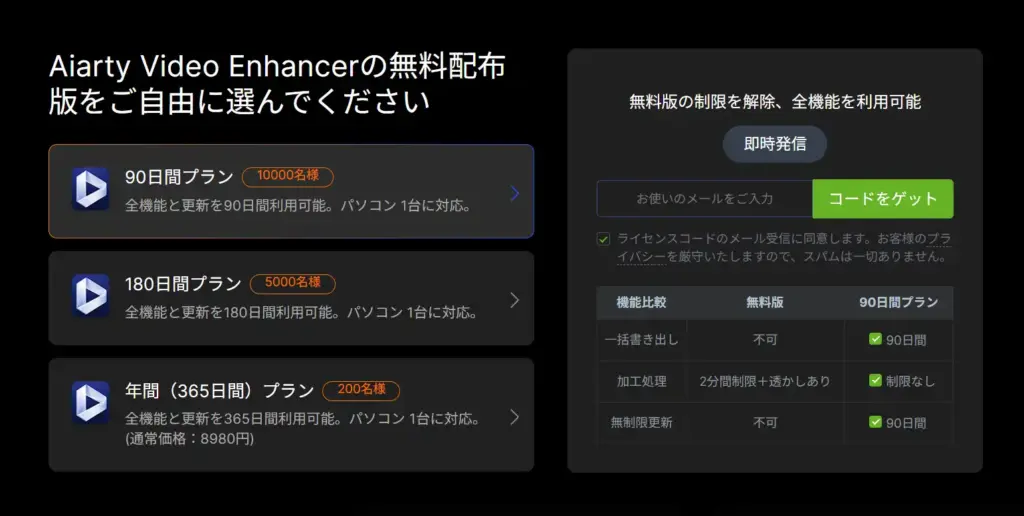 Aiarty Video Enhancer無料版キャンペーン