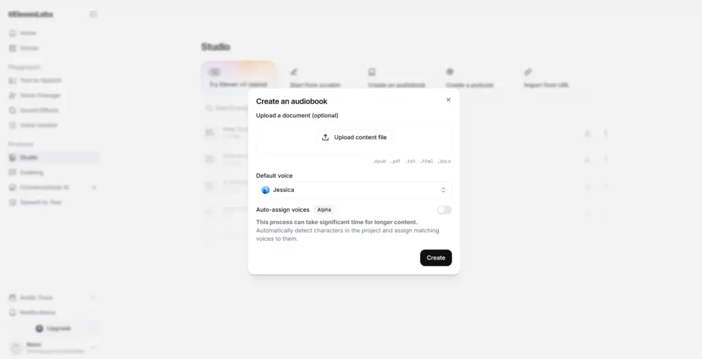Elevelabs ファイルアップロード