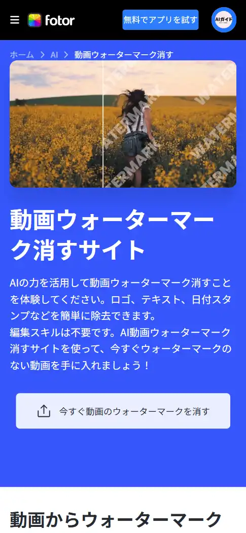 Fotor 動画ウォーターマーク消すインターフェース