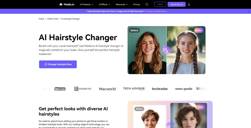 Media.io AI 髪型診断