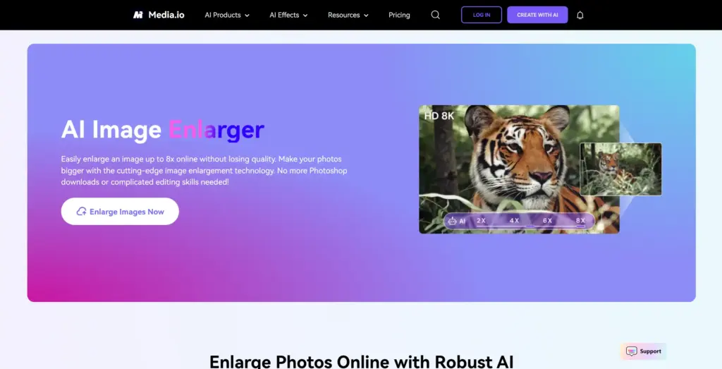 Media.io AI画像解像度上げるツール