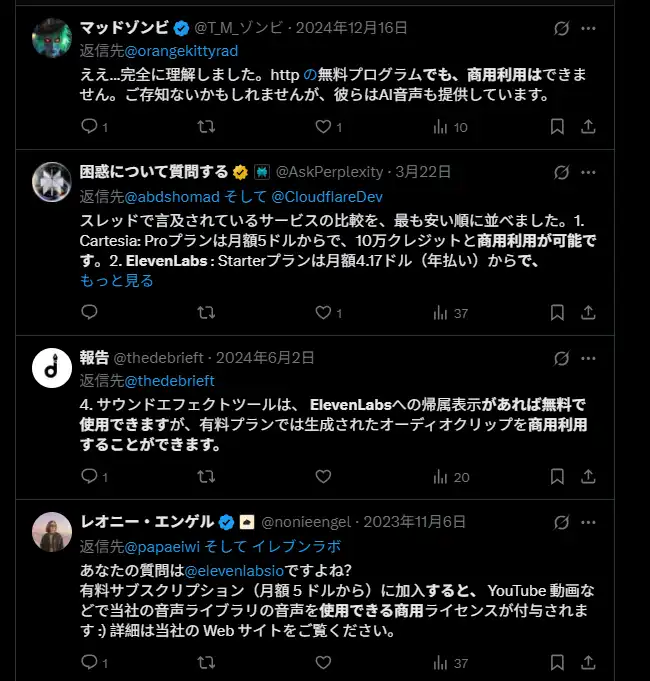 TwitterにElevenlabs商用利用事例