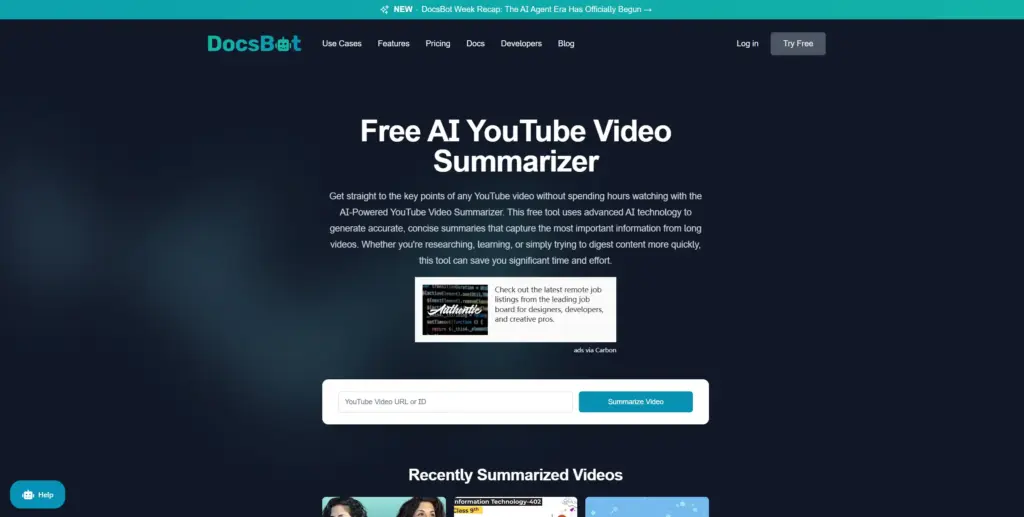 DocsBot AI 無料YouTube動画要約