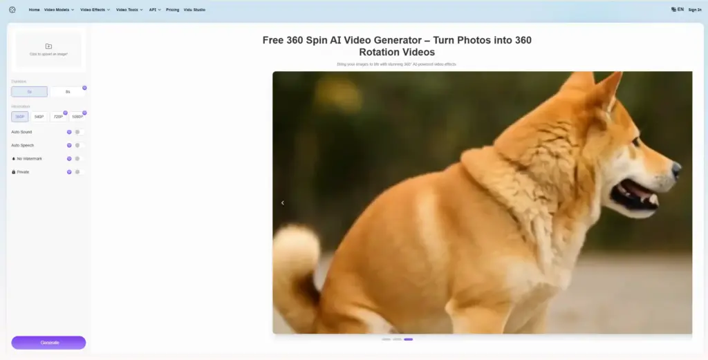 VideoMaker.me 無料360度回転AI動画生成ツール