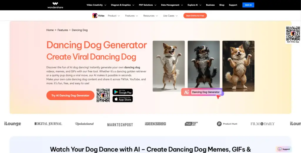 Wondershare Virbo 踊る犬ジェネレーター