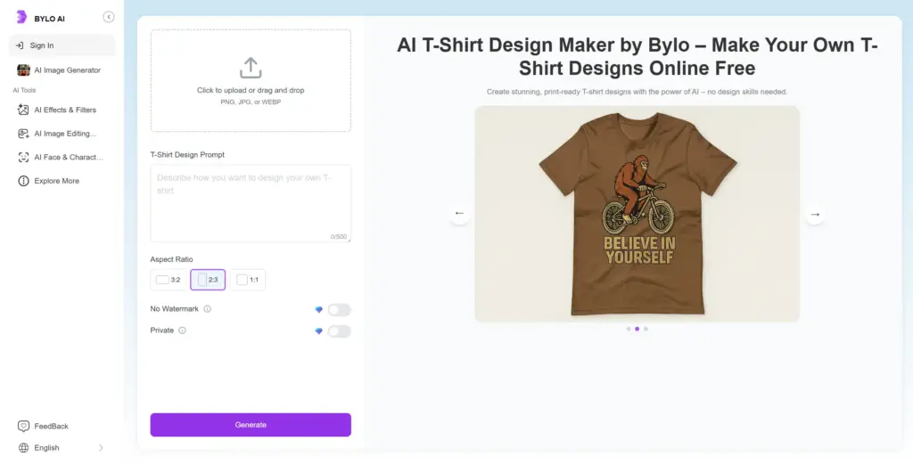Bylo AI Tシャツデザインメーカー