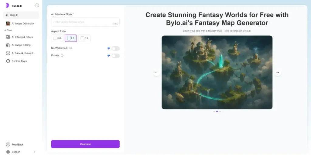 Bylo.ai - 詳細ファンタジーマップの専門生成