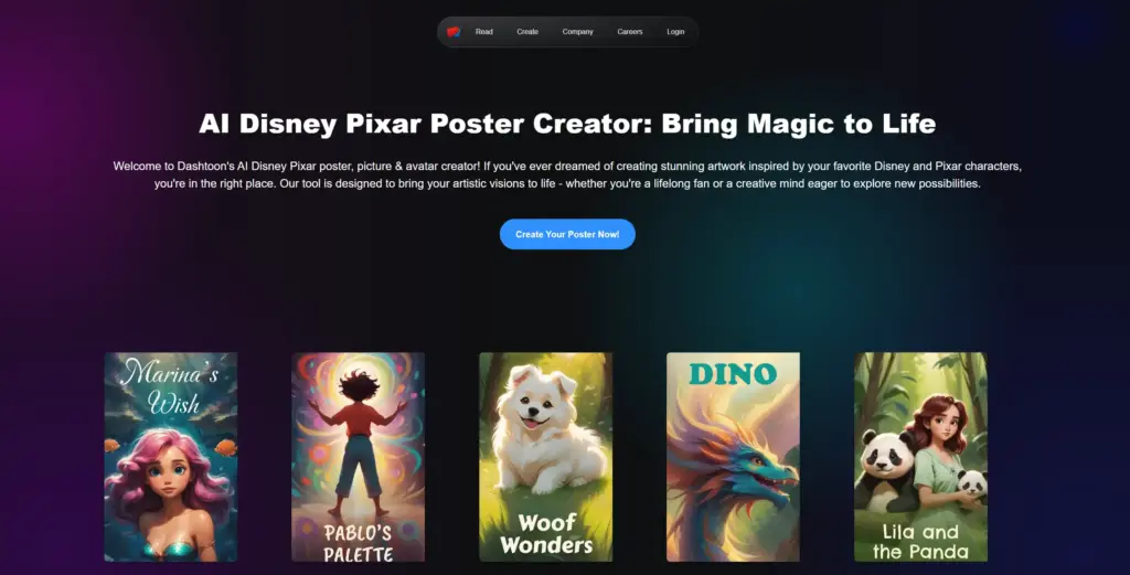 Dashtoon AIディズニー・ピクサー風ポスター生成