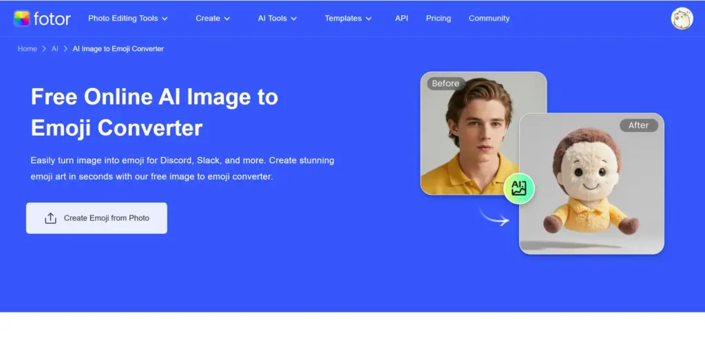 Fotor オンラインで画像をAI絵文字に変換