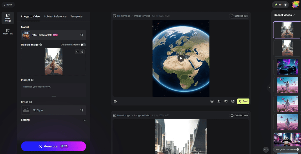 Fotor - 地球ズームアウトAI動画生成サイト