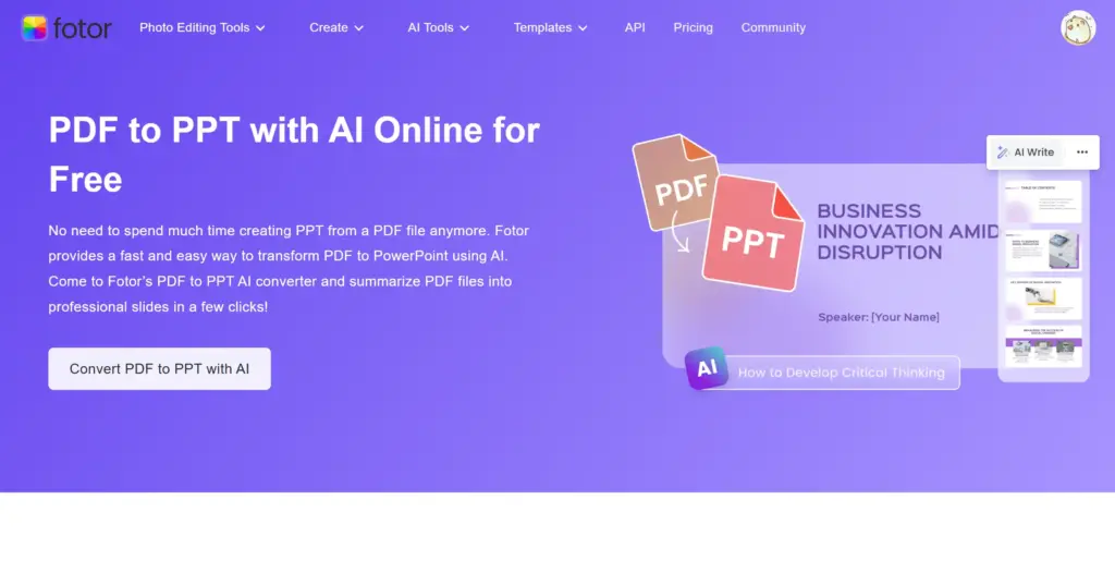 Fotor 無料オンラインAI PDF変換