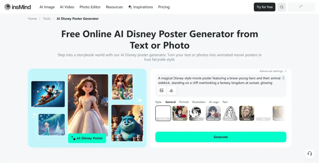 InsMinds AIディズニー風ポスター生成