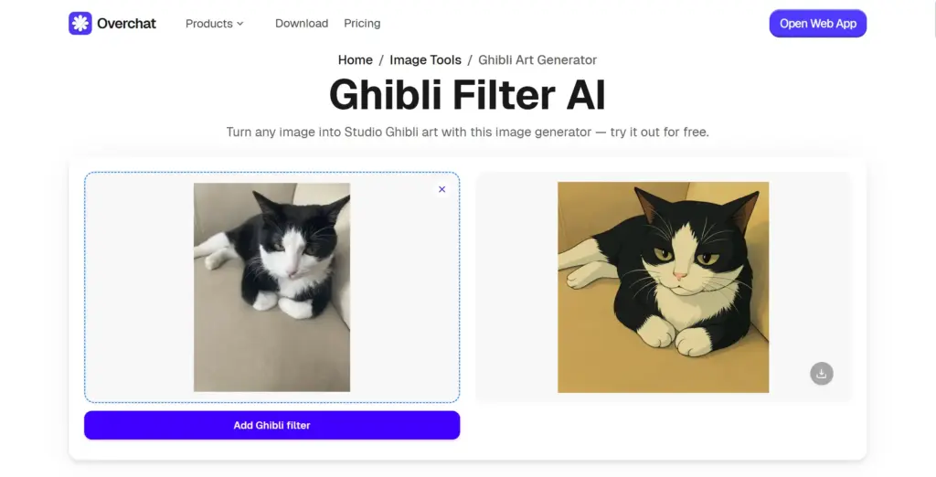OverChat AIジブリ風フィルター
