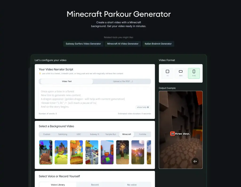 Revid AI Minecraft パルクール動画ジェネレーター