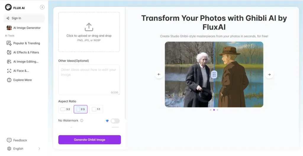 fluxai.art 写真をジブリ風リスタイル