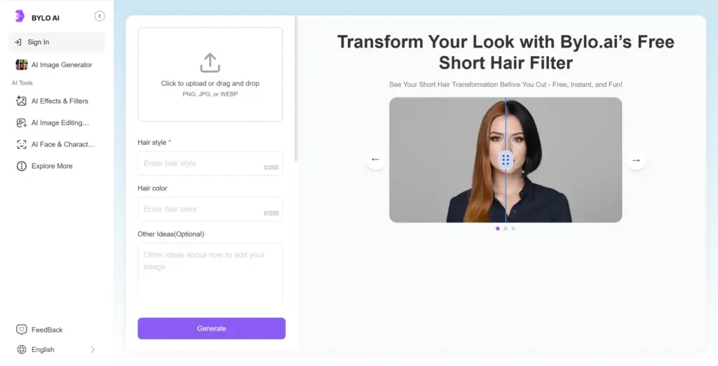 Bylo AIショートヘアフィルター