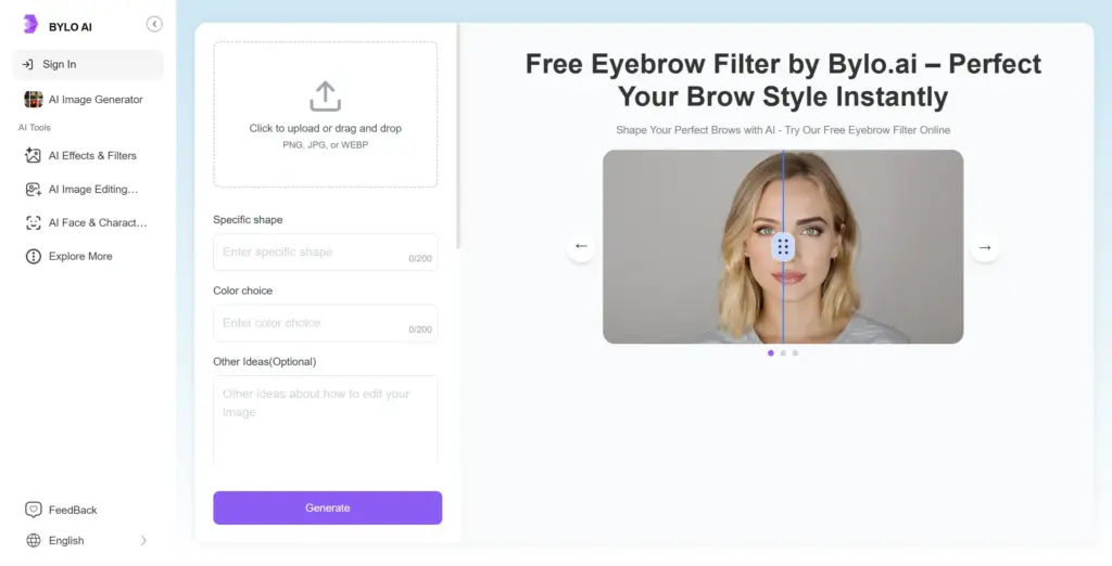 Bylo AI眉毛フィルター