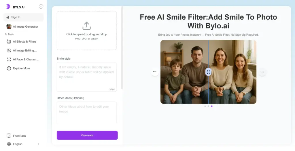 Bylo.ai 写真に笑顔を追加