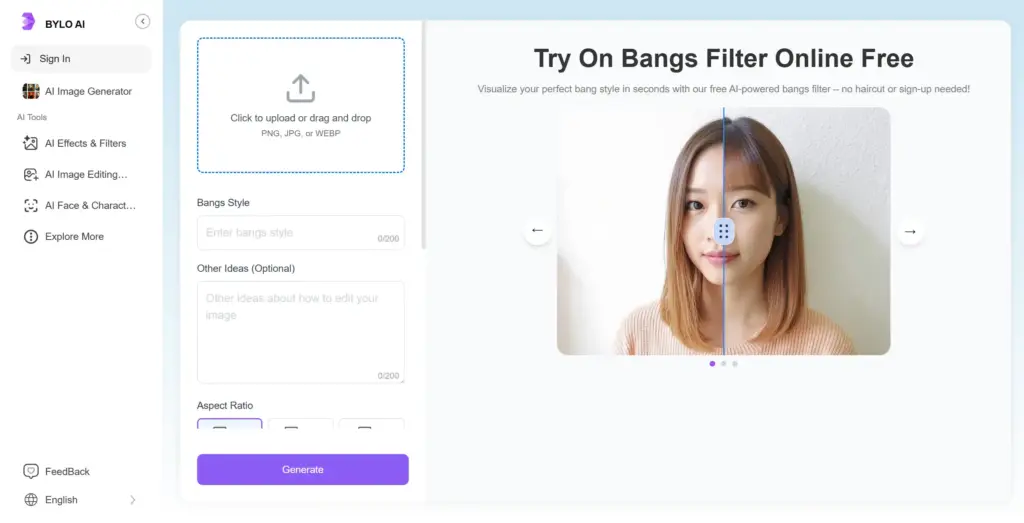 Bylo.ai 前髪フィルター