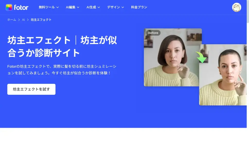 Fotor坊主エフェクト - 坊主エフェクトを試す