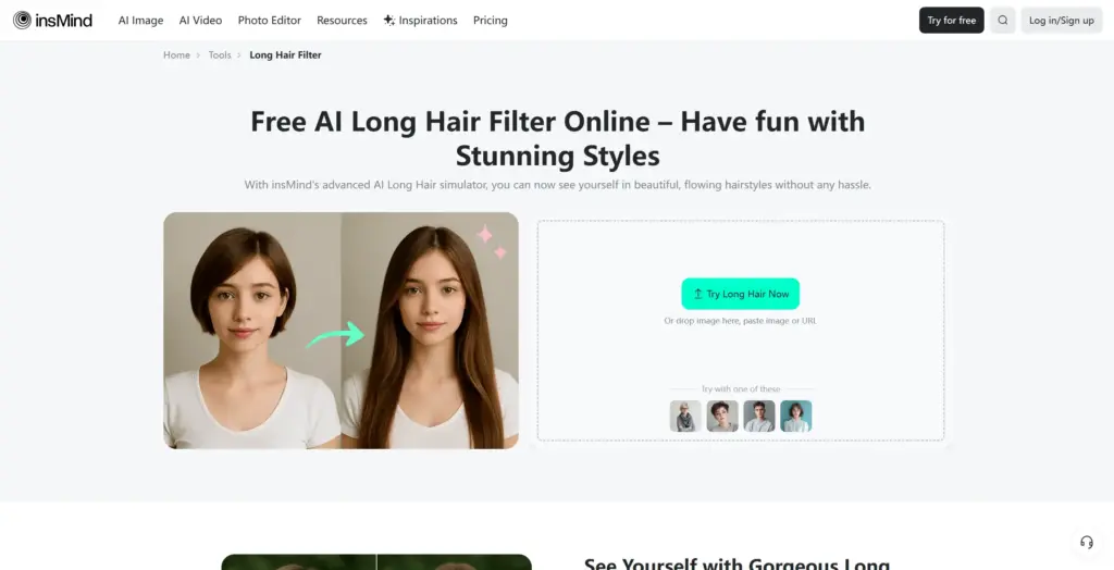 InsMind AIロングヘアフィルター