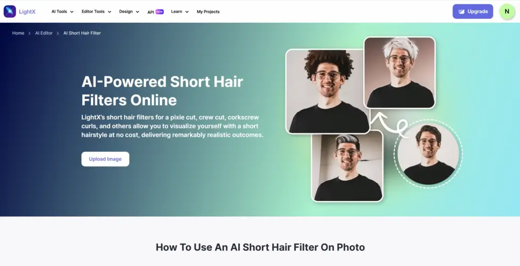 LightX Editor AIショートヘアフィルター
