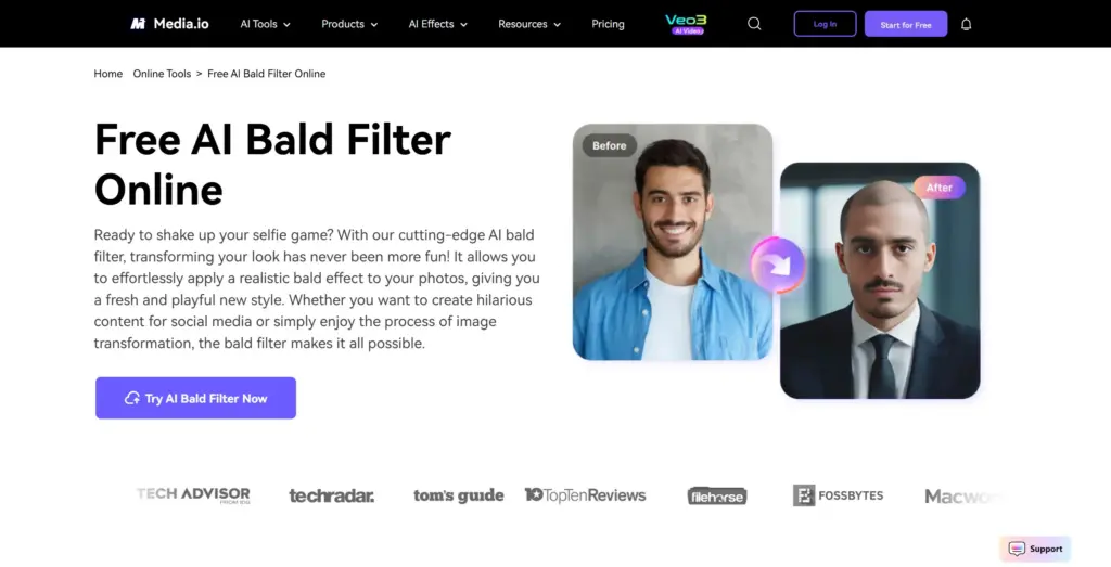 Media.io AI坊主エフェクト