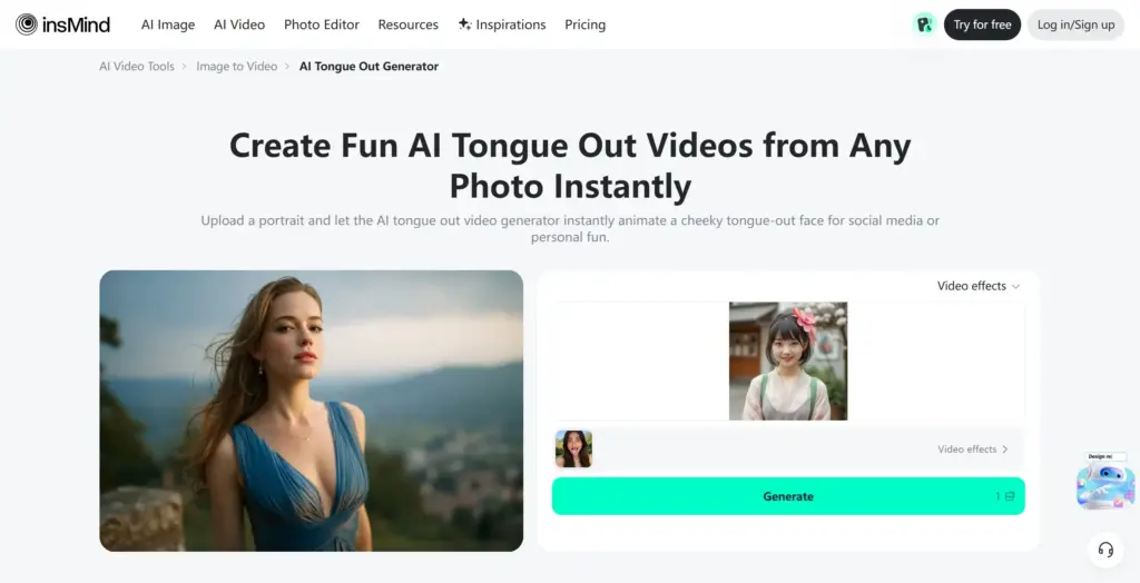 insMind AI舌出し動画生成