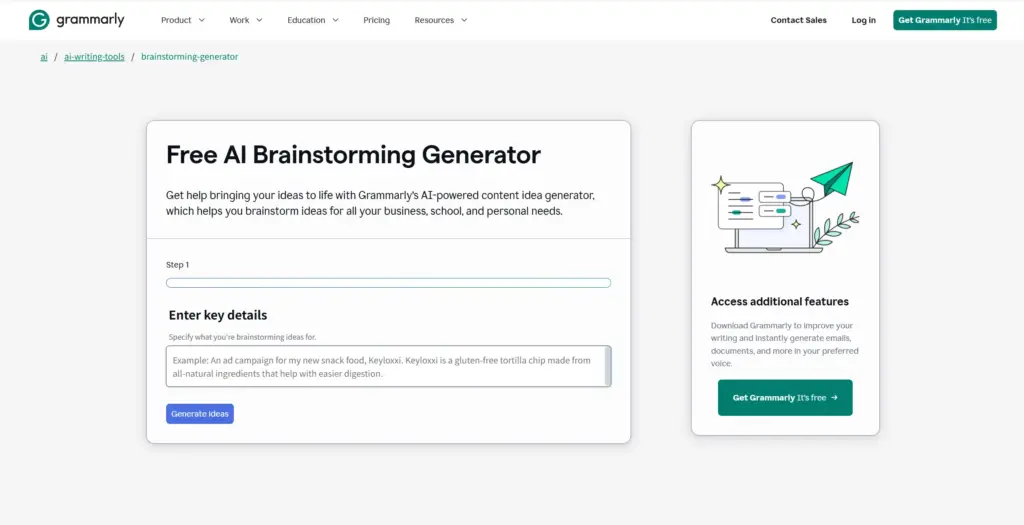 Grammarly AI ブレインストー ミング
