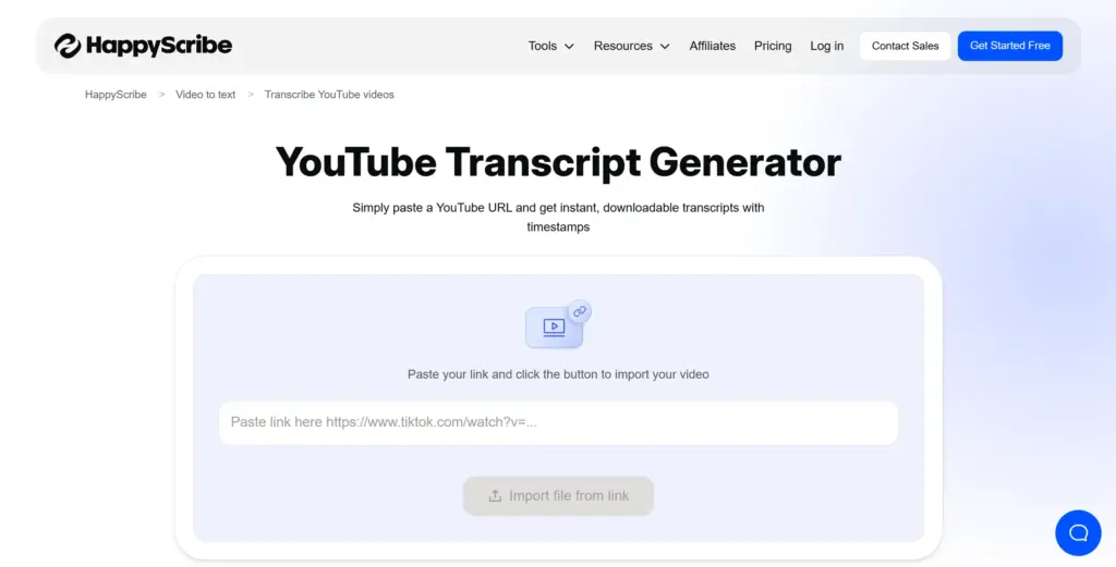 HappyScribe YouTube文字起こしジェネレーター