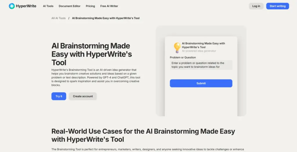 HyperWrite AI ブレインストー ミング