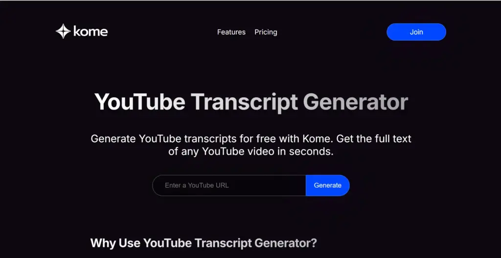 Kome AI YouTube文字起こしジェネレーター