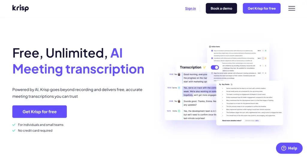 Krisp AI ノイズキャンセリング特化AI議事録文字起こし