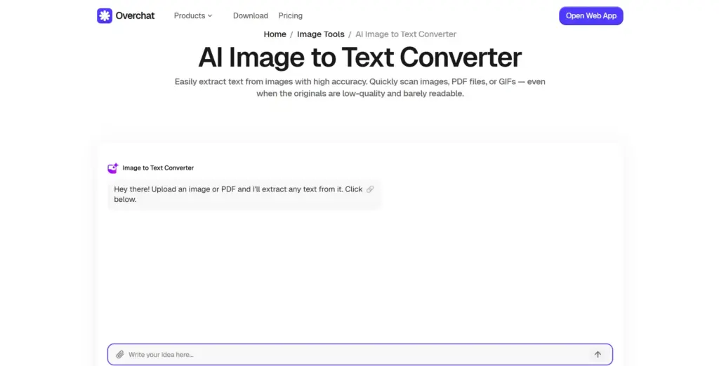 OverChat AI 画像テキスト変換