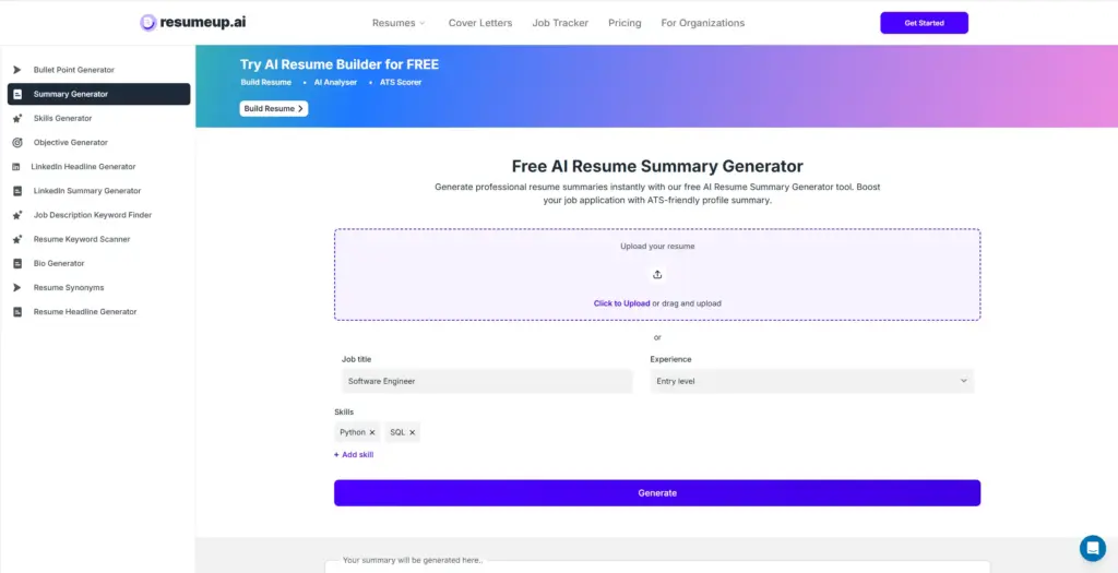 ResumeUp.ai 無料AI履歴書要約ジェネレーター