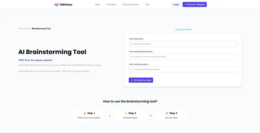 Talknotes AI ブレインストー ミング