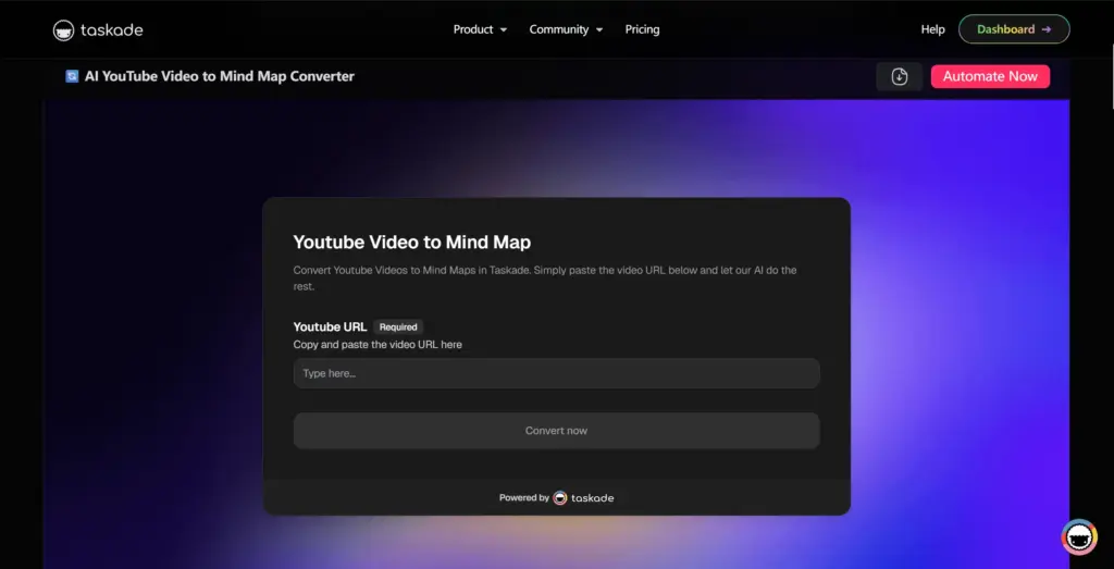 Taskade YouTube動画マインドマップ変換ツール