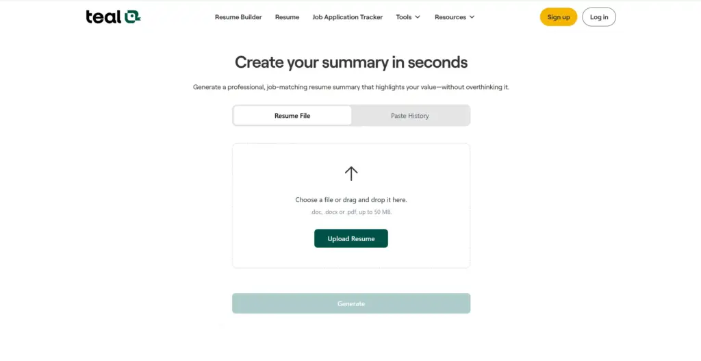 TealHQ 履歴書要約ジェネレーター