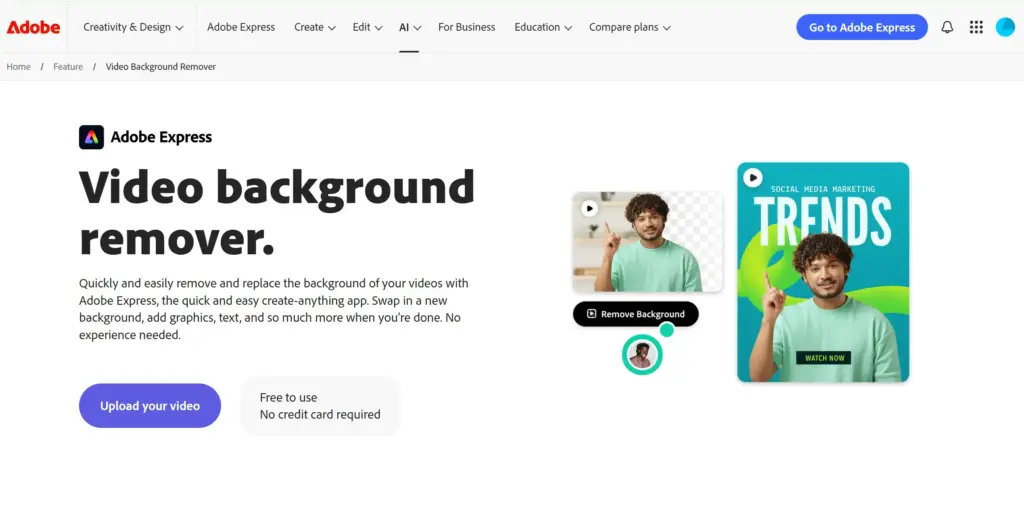 Adobe Express 動画背景削除