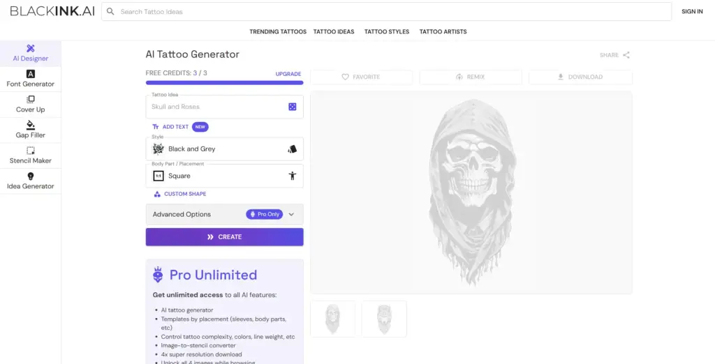 Blackink.ai タトゥージェネレーター