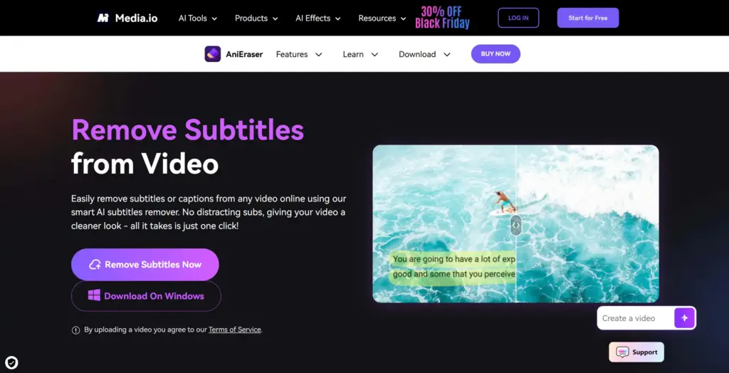 Media.io AniEraser 動画から字幕を削除