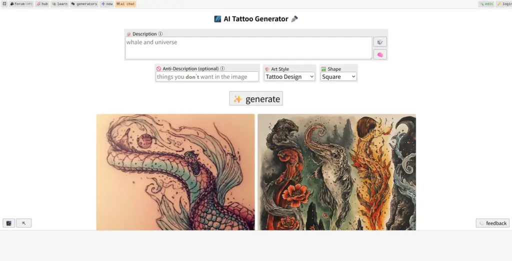 Perchance AIタトゥージェネレーター