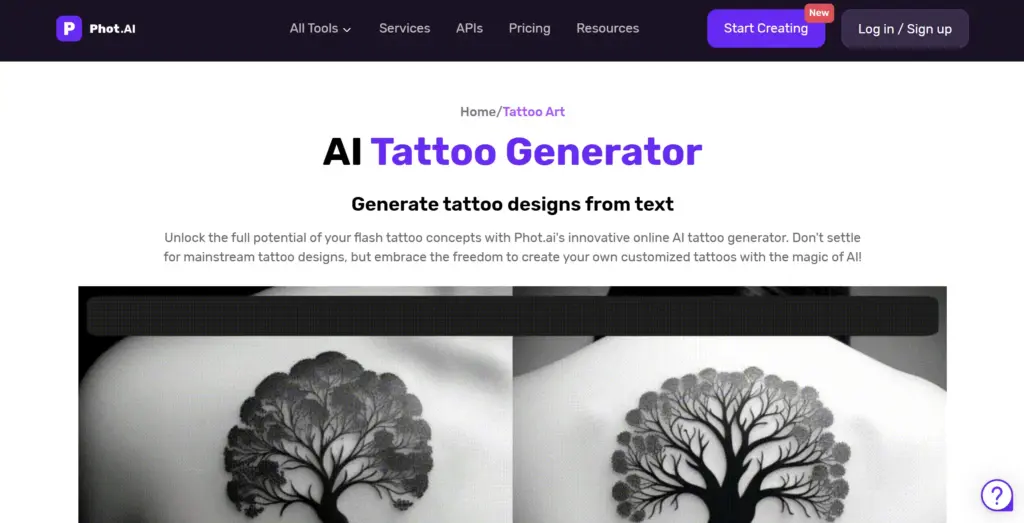 Phot.ai テキストからタトゥーデザインを生成