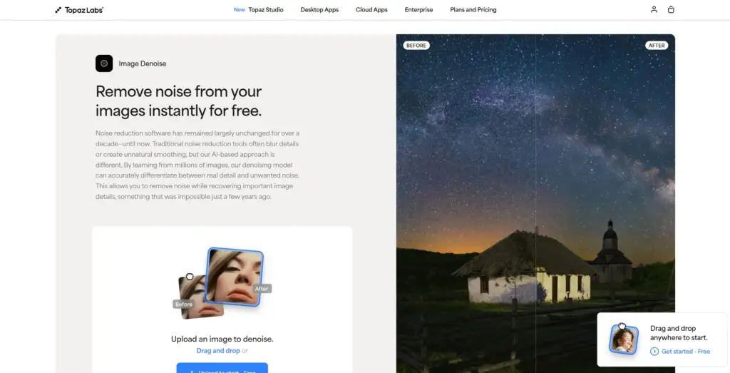 Topaz Denoise AI - 画像からノイズ除去をするサイト