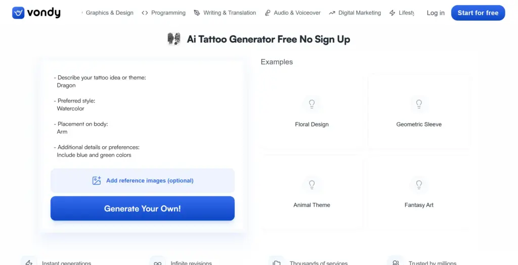 Vondy AIタトゥー生成