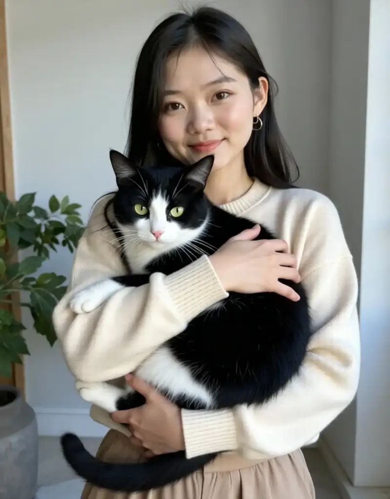 A2E - 女性が猫を抱いている画像