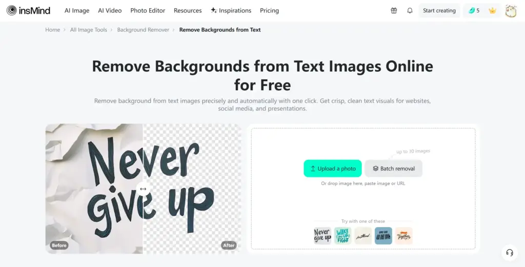 Insmind - テキスト背景除去に特化