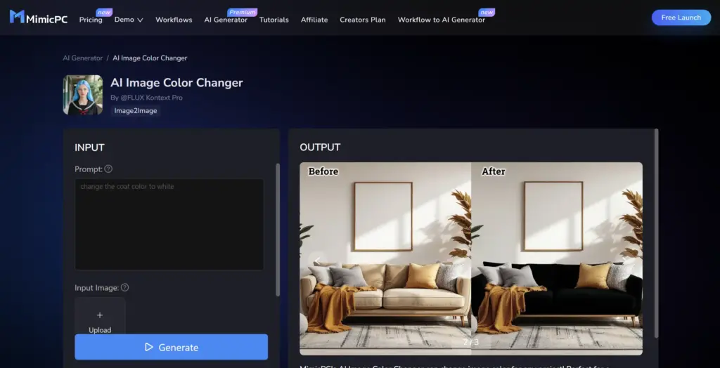 MimicPC AI画像色替え